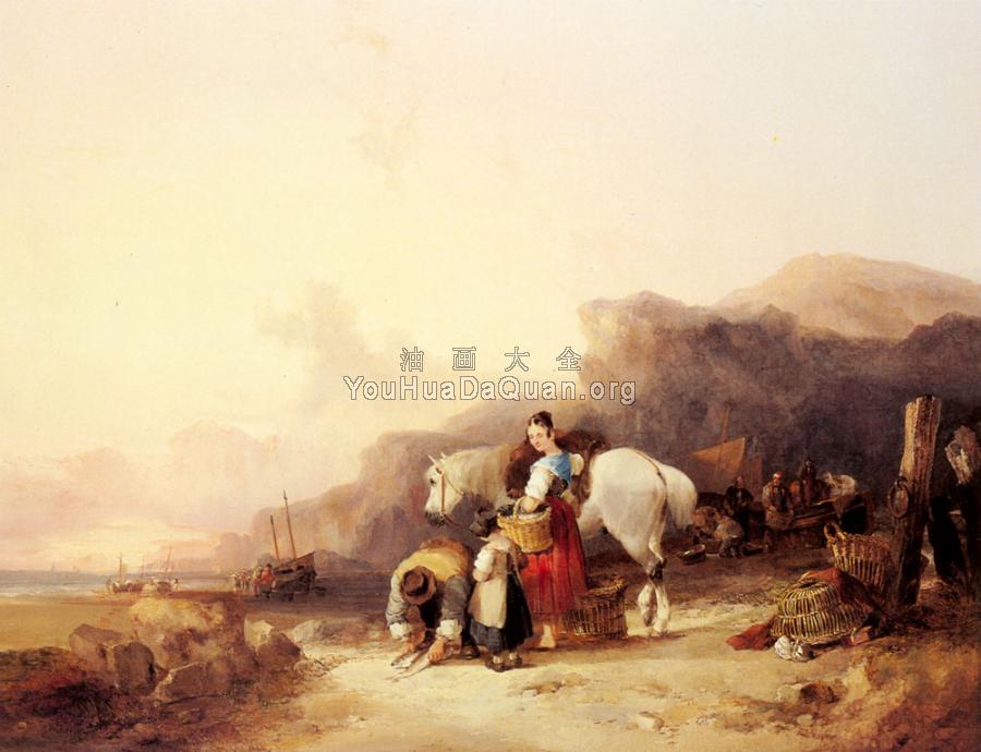 Beach Scene With Fisherfolk - 威廉·谢耶
